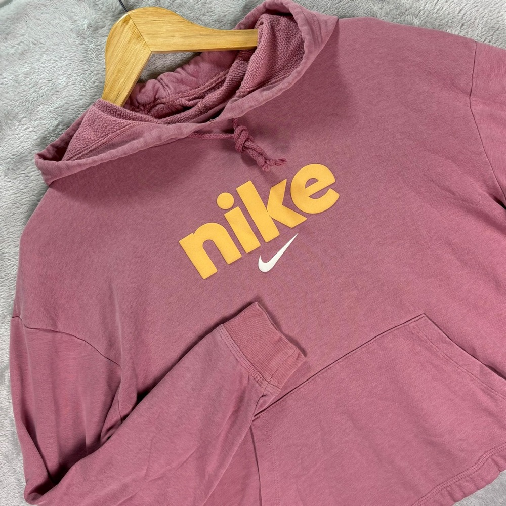 Nike Women's Cropped Pullover Hoodie Pink Orange Logo Swoosh Sz S Casual